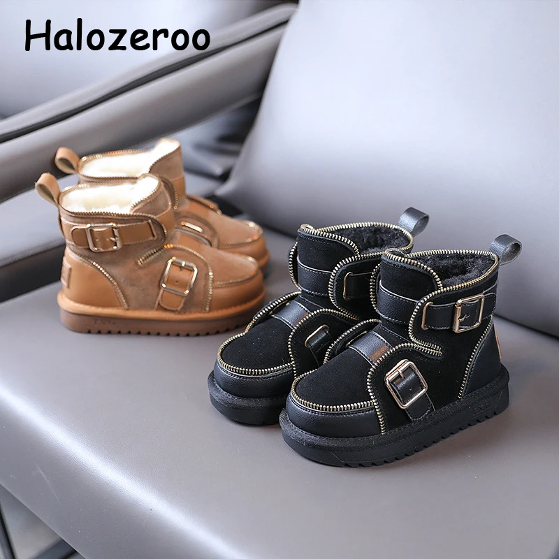 

Winter New Kids Snow Boots Baby Girls Brown Ankle Shoes Children Warm Leather Boots Boys Soft Fashion Boots Brand Casual Shoes