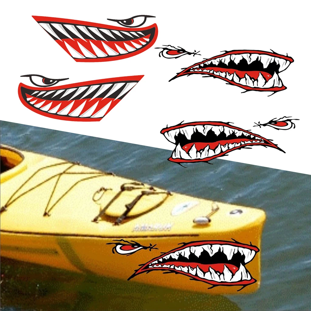 

4 Piece Vinyl Shark Teeth Mouth Decals Stickers For Kayak Canoe Boat Red