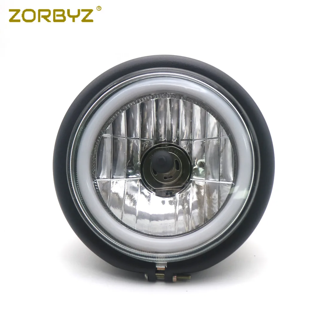 ZORBYZ Ретро черный металл H4 передняя фара с белым ангельским глазным кольцом свет