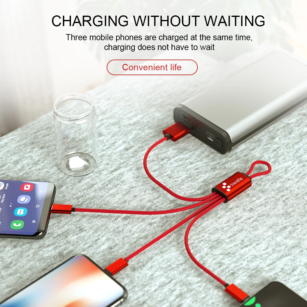 Горячий Swalle 3 в 1 USB C кабель брелок короткий микро-usb type C мульти зарядный кабель для Xiaomi huawei iPhone Быстрая зарядка