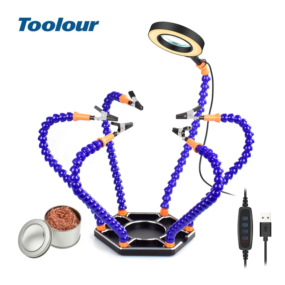 6 шт. Гибкая подставка для паяльника 3x лупа USB светодиодный светильник инструмент