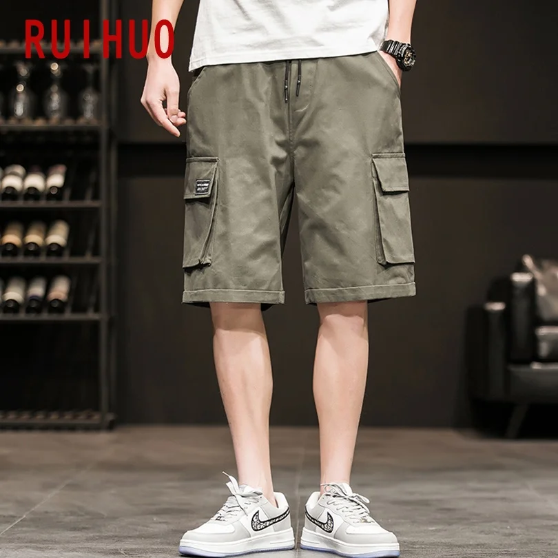 

RUIHUO, повседневные брюки-карго шорты для мужчин одежда по колено короткие мужские летние мужские шорты для занятия спортом, бега, тренировок,...