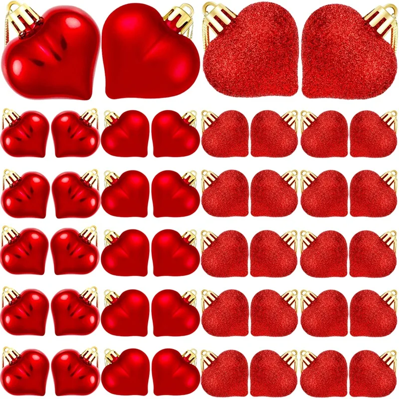 

48 Pcs Valentine's Day Heart Ornament Heart Shape Baubles Baubles for Valentine's Day Hanging Decorations DIY Craft
