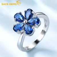 sace gems luxury natural blue sapphire rings for women 925 sterling silver flowers shape elegant wedding party gemstone jewelry