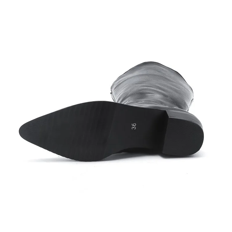 FXYCMMCQ Winter Shoes Women In The Cylinder But The Knee Show Thick Heel Pointed  418-1