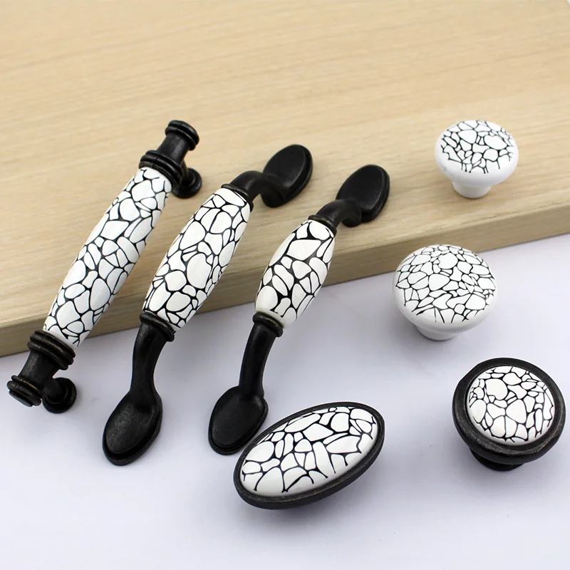 Черно белая мраморная трещина Фотоэлементы и ручки для шкафа ящика двери