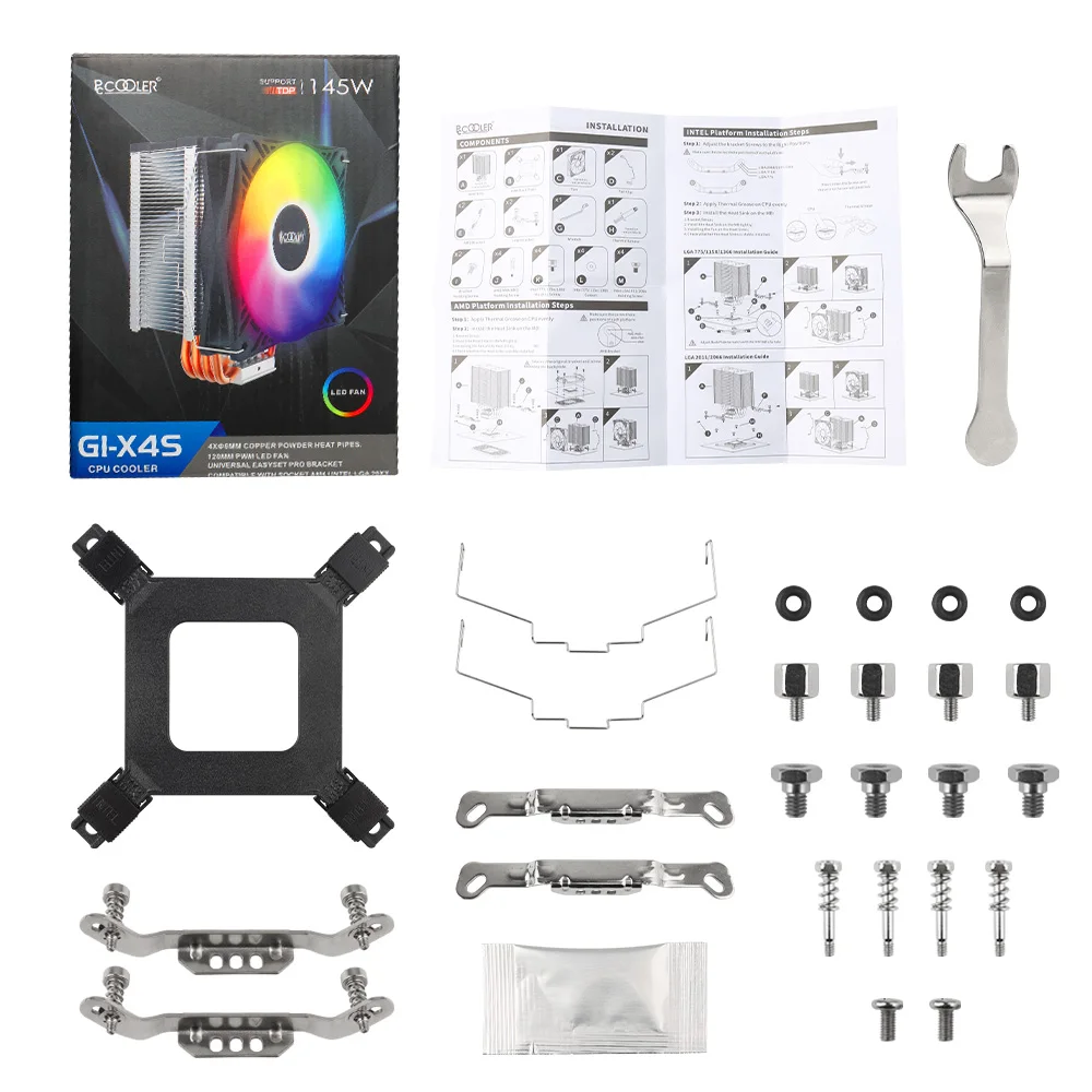 PCCooler GI-X4S AMD Процессор Кулер 4 теплотрубки радиатор охлаждения PWM Fan RGB 120 мм игровой