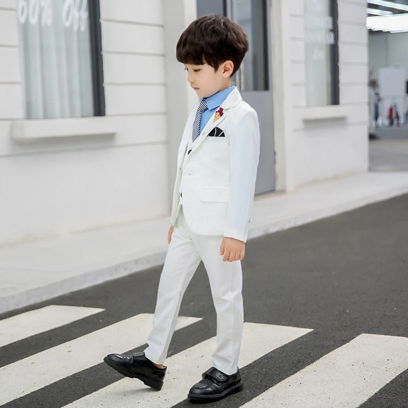 white 3pcs Костюм для мальчиков Детский костюм для свадьбы, дня рождения, костюм, пиджак, жилет, штаны детский смокинг из трех предметов, Танцевальная вечеринка, представление - Цвет: white 3pcs