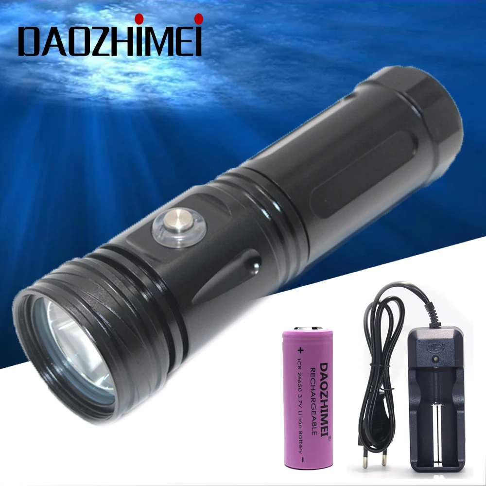 

1000LM XM-L2 White light Yellow light Underwater Lantern Scuba Diving Torch Spearfishling Flashlight Use 1*26650 batteries