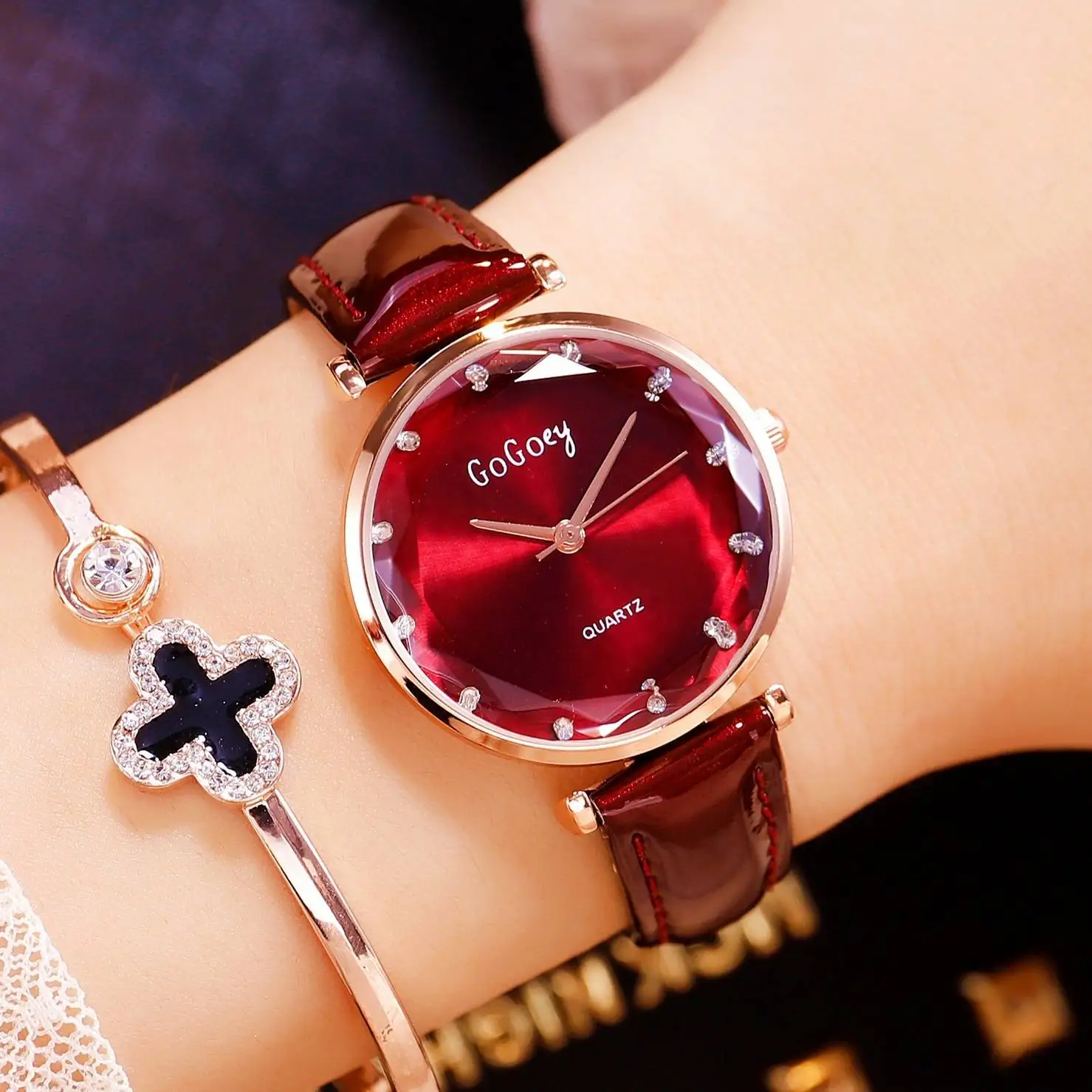 

Fashion Casual Women Watches Gogoey Leather Strap Quartz Watch Luxury Crystal Women Dress Wristwatches Female Clock Reloj Mujer