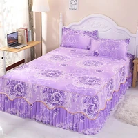 princess style bedspread on the bed with skirt printing euro bed linen smooth king queen bed sheets