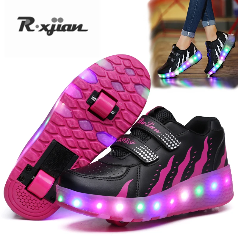 Новинка модные светящиеся Детские туфли heelys уличные Нескользящие дышащие