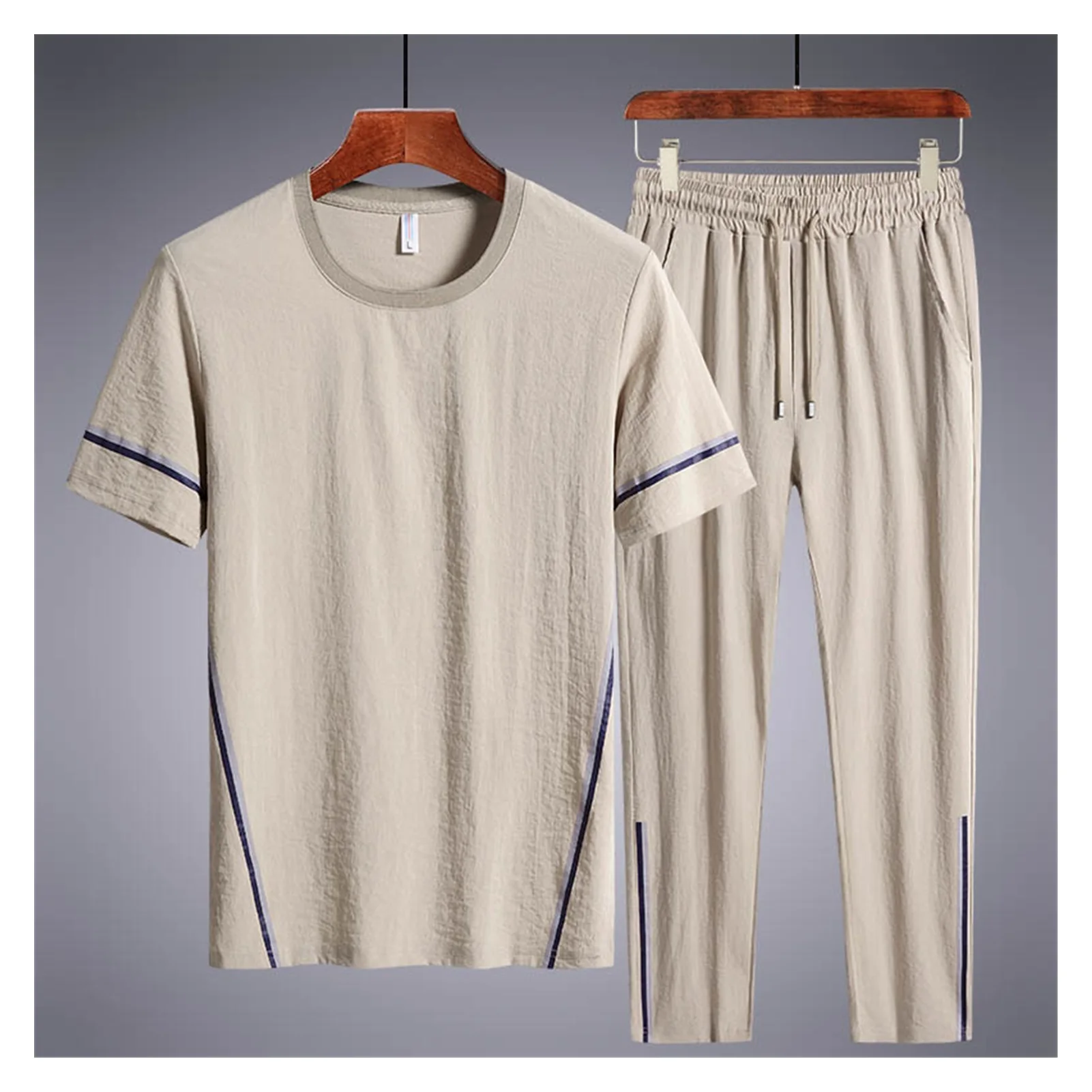 

2021NEW Men's Clothing 2021 Summer Ice Silk Casual Short-sleeved Trousers Suit Male Large Size Loose Korean Two-piece Thin