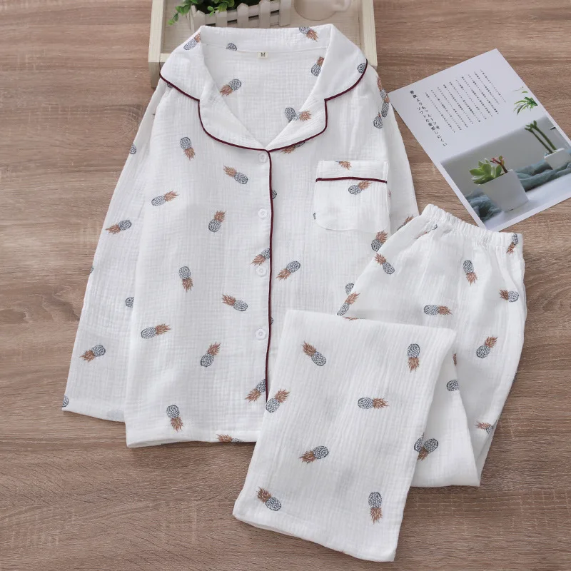 

Hot Sell Pure Cotton Lady Nightie Autumn/winter Fresh Large Size Homewear Fashion Long Sleeve Two-piece Set Women Pajama Set