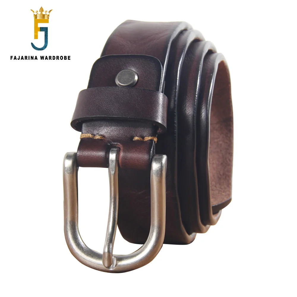 FAJARINA Men's Retro Style Stainless Steel Buckle Belts Top Quality 1st Layer Solid Cowhide Jeans Belt Leather for Men N17FJ1035