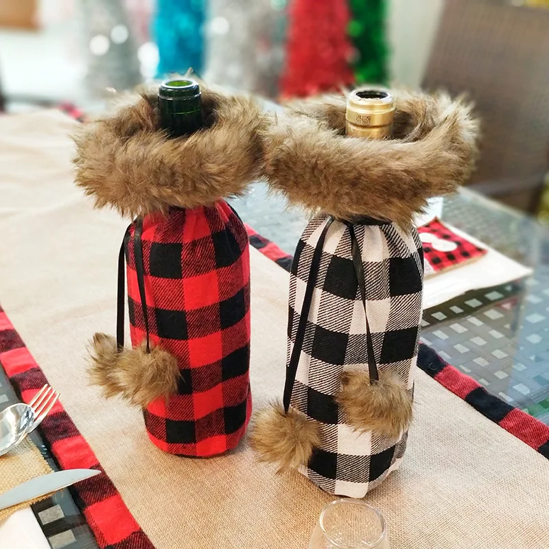 

Merry Christmas Wine Bottle Cover Party Ornament Decor For Home Party Dinner New Year Gift Mini Coat Lattice Bottle Bottle Bag