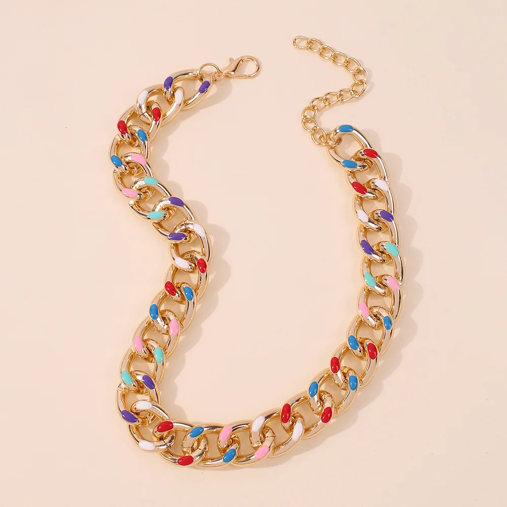 

Fashion personality punk style thick metal chain simple temperament versatile color necklace bracelet gift