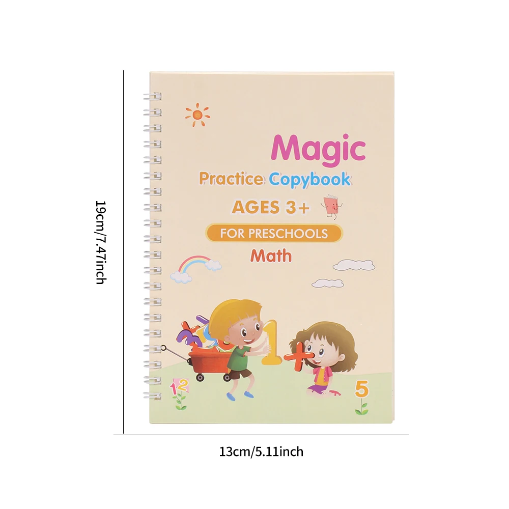 

4 Books/Sets of Children's Magic Books, Reusable 3D Calligraphy Copybooks, English Number Lettering Magic Practice Copybooks
