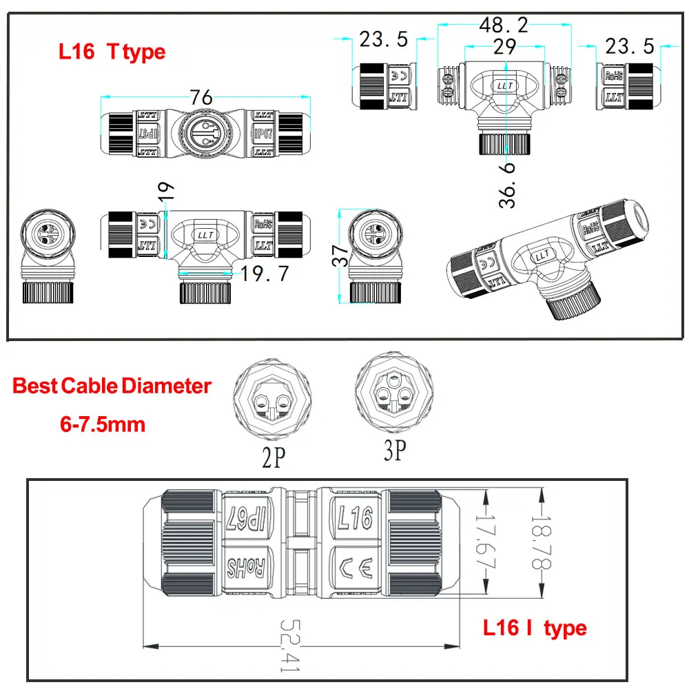 3 контактный водонепроницаемый IP разъем Электрический терминальный провод