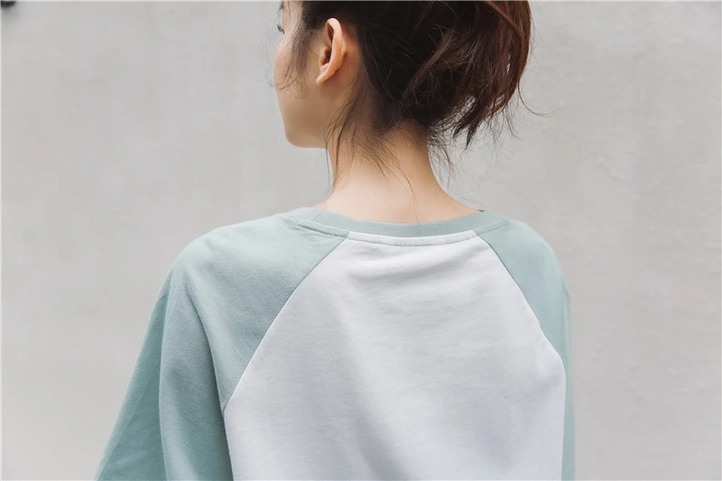 

New Korean Chic Letters Print Women Cotton T-shirt Casual O-neck Raglan Sleeve Loose Summer Tshirt Female Small Fresh Top