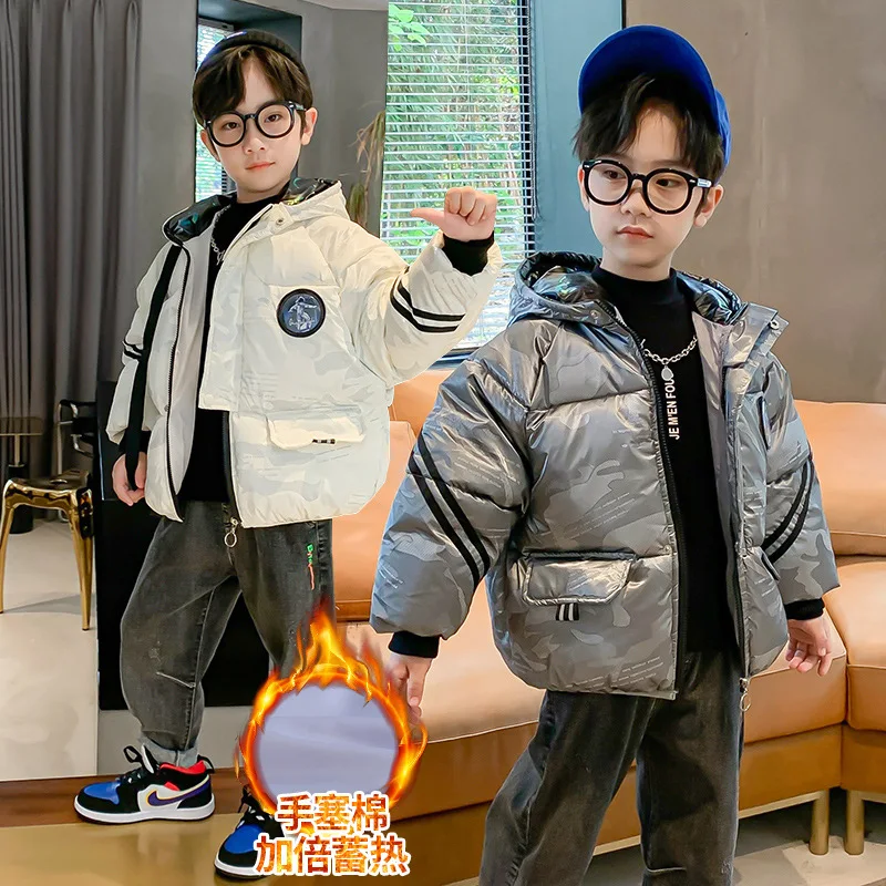 

Winter Toddler Baby Boy Hooded Puffer Coat Teen Kids Thick Warm Korean Camouflage Wadded Outwear Children Cartoon Outdoor Jacket