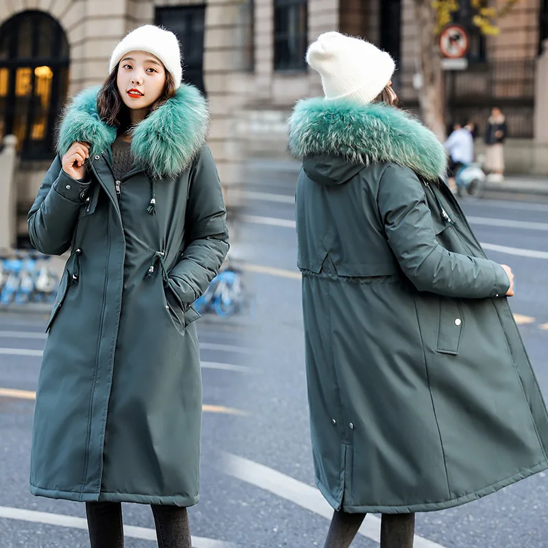 Женская парка с капюшоном Abrigos Mujer Invierno длинная приталенная зимняя куртка меховым