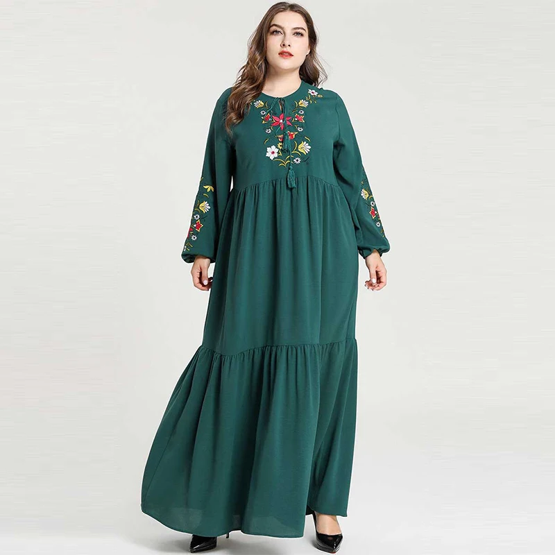 Muslim Dress Fashion Middle East Large Size Women's Dubai Turkey Embroidered Bow Casual Swing Morrocan Arabic Oman Kimono |