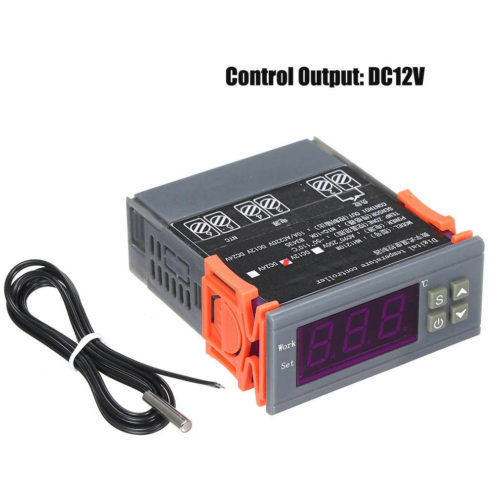 DC12V 24V AC220V цифровой регулятор температуры светодиодный термостат с датчиком