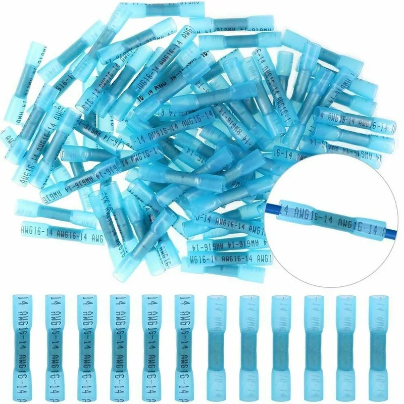 

500/100PCS Heat Shrink Butt Terminals Waterproof Fully Insulated Seal Butt 14-16 AWG Electrical Wire Crimp Terminal Connectors