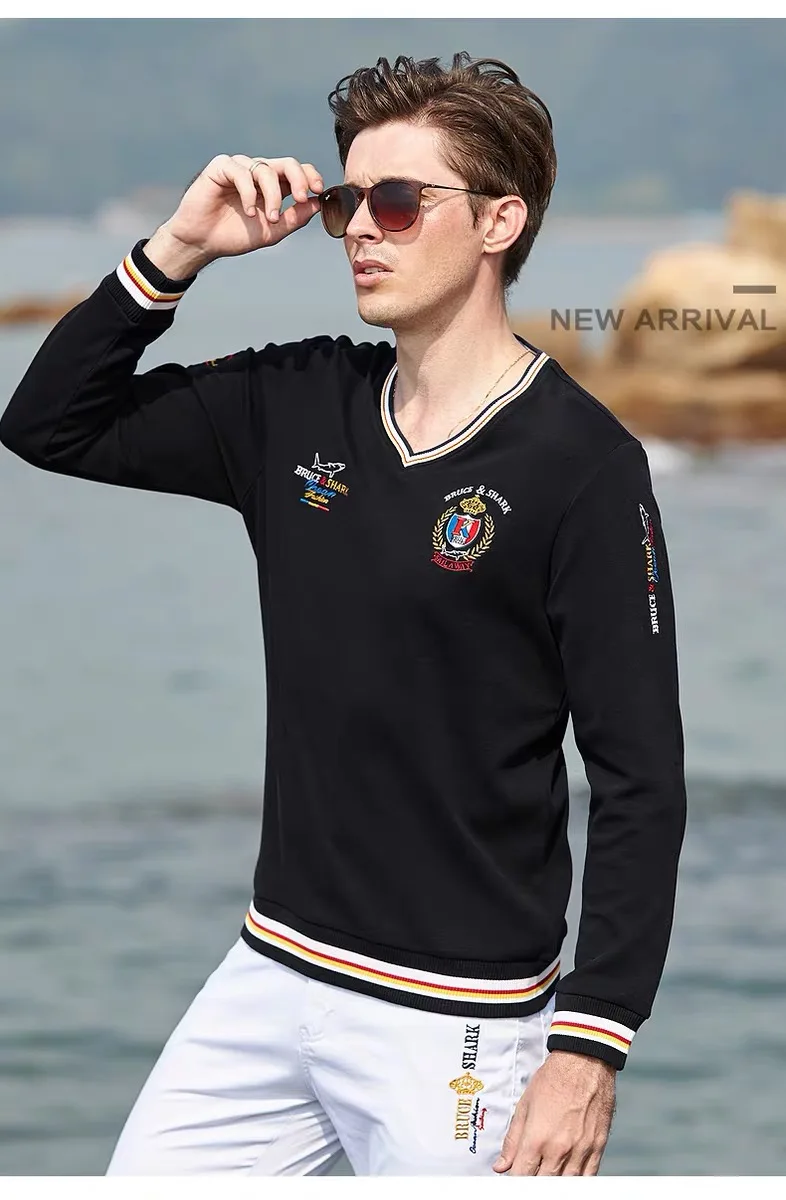 

&shark Top Bruce Quality Men Winter Embroidery Casual Fashion Long Sleeve Male Loose Knit Sweater Big size 4Xl
