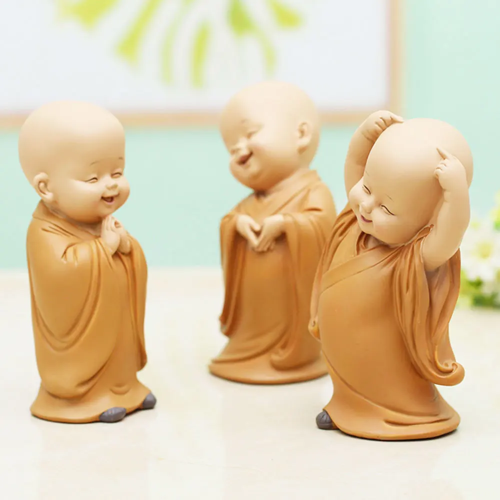 Маленький Монах Скульптура китайский стиль смолы ручной резной Будда статуя