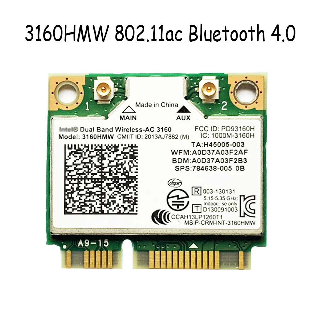 Mini PCI-e Wi-Fi Беспроводной bluetooth карта для ноутбука Dual Band 2 4 ГГц 5 Intel 3160 3160HMW 802.11ac AC +