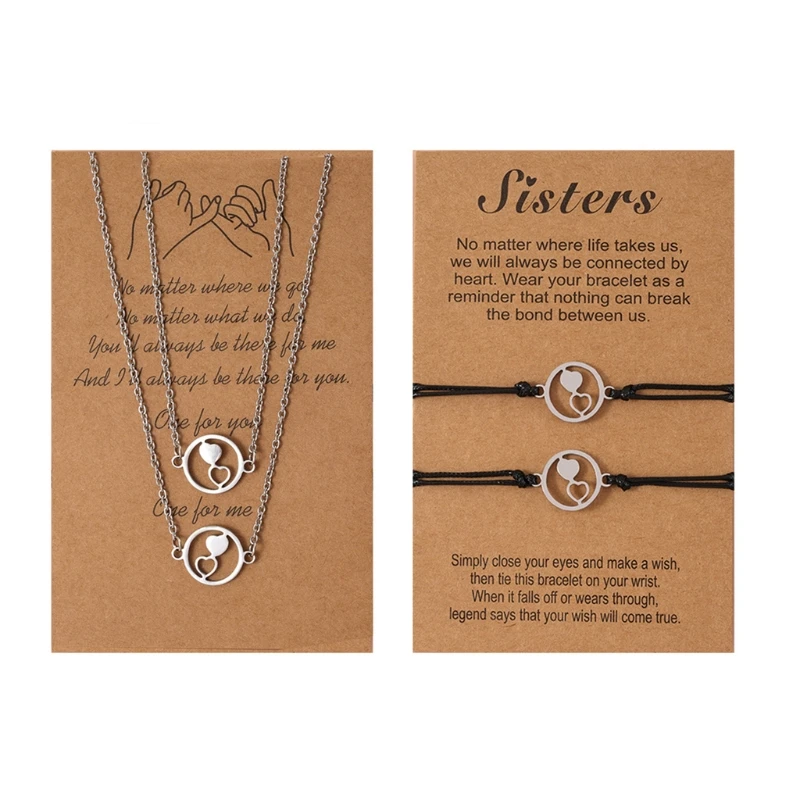

N58F Personality Stainless Steel Heart-shaped Short Necklace Bracelet Set for Sister