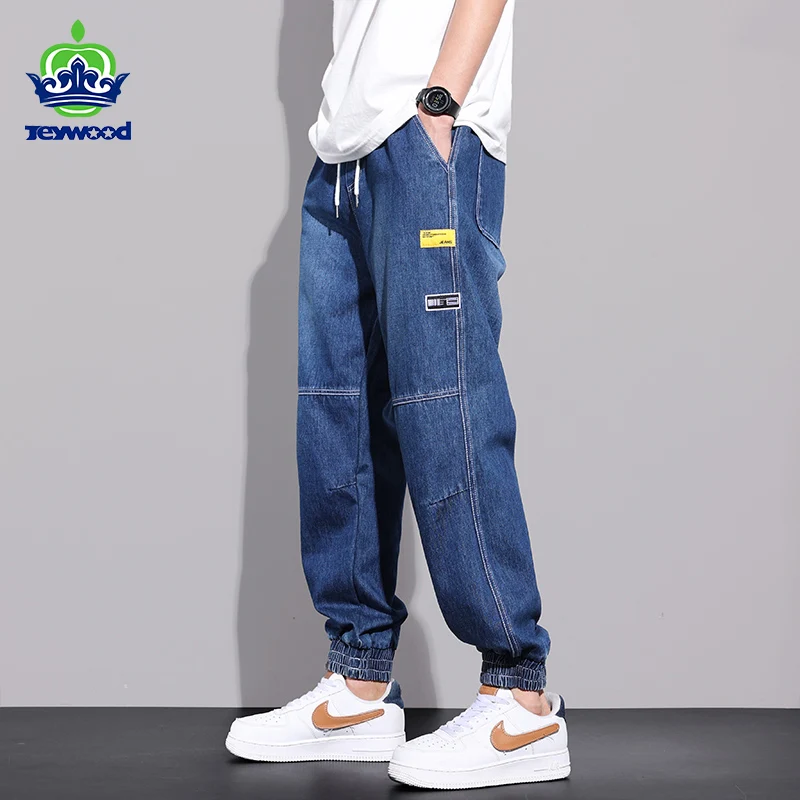 

Fashion Style Men's Jeans Spring summer Cotton Elastic Waist Harem Pants Man Blue Korean Trendy Casual Denim Trousers Male