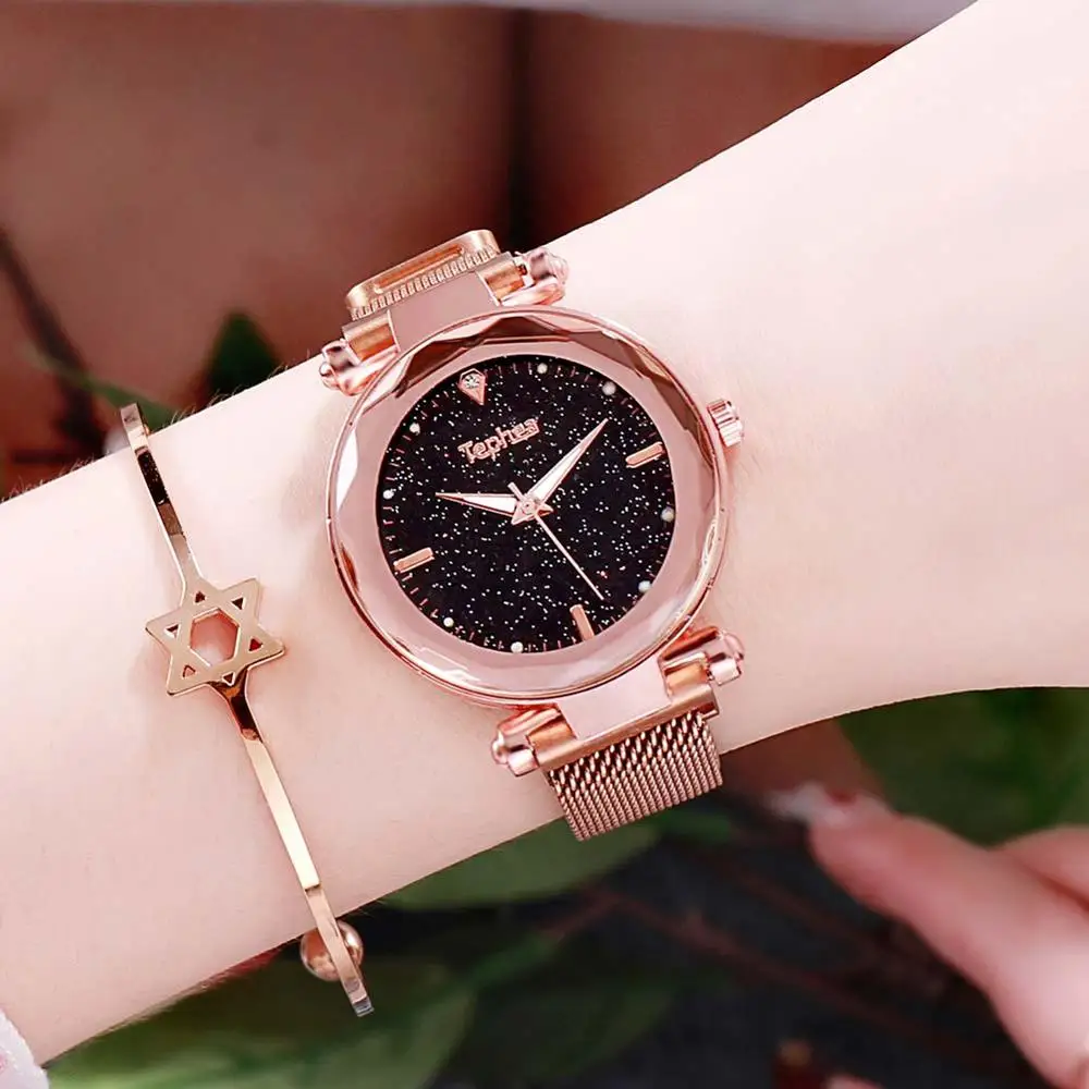 Роскошные женские часы 2019 Звездное небо магнитные водонепроницаемые наручные