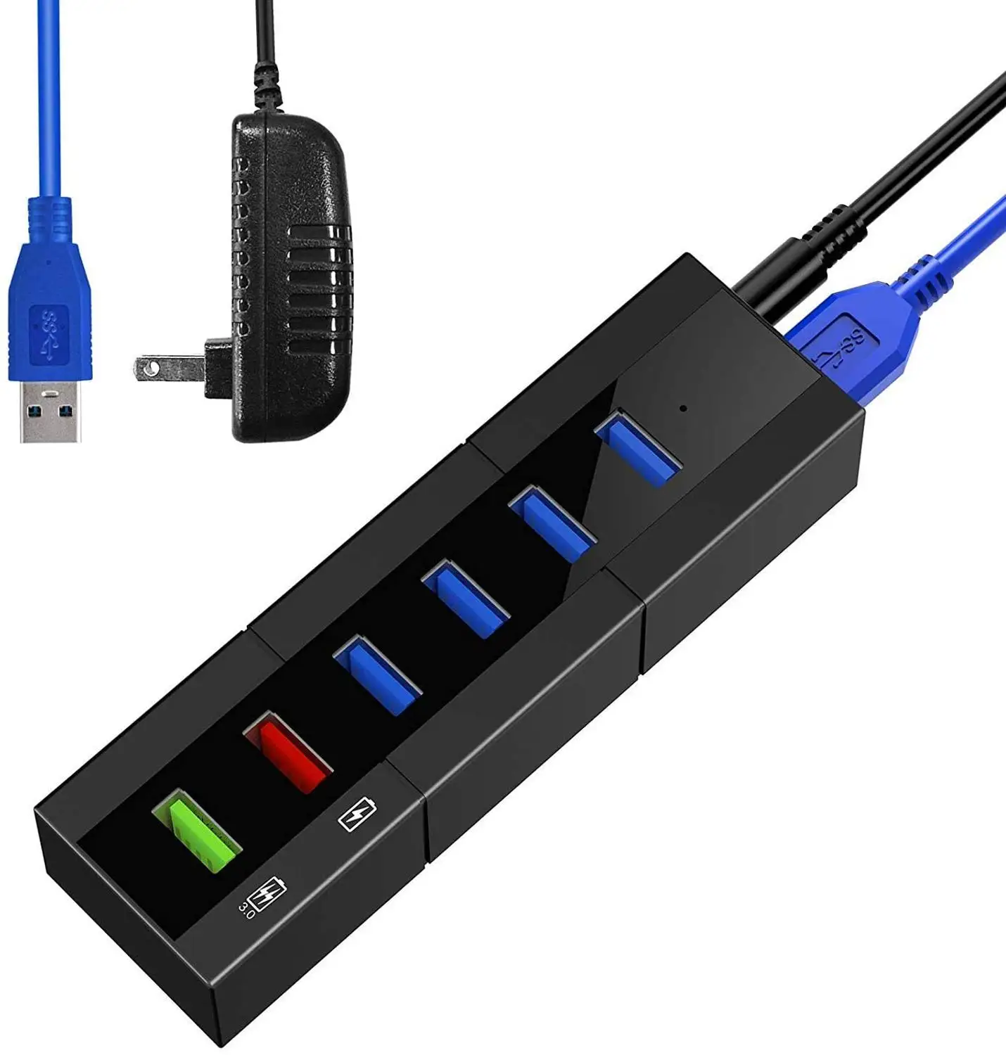 

6 Port USB Hub 3.0 ,24W USB Hub Powered with 4 High Speed USB 3.0 Data Transfer Ports & 2 Smart Charging Ports Power Adapter