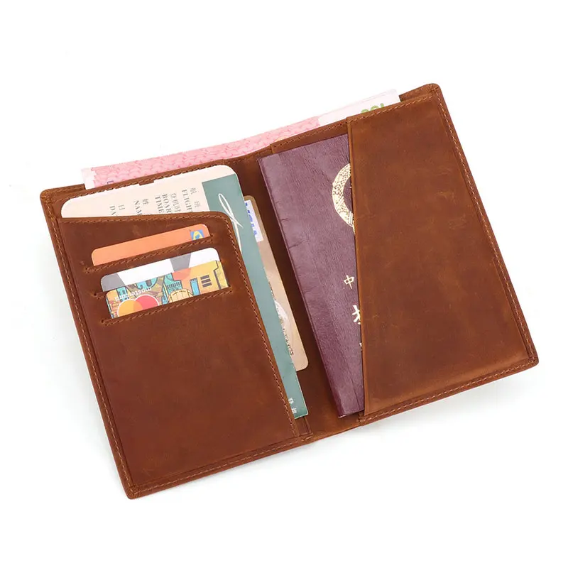 brown passportcover GENODERN, Мужская Обложка для паспорта из коровьей кожи, Винтажный Мужской кошелек с держателем для паспорта, мужской чехол - Цвет: brown passportcover