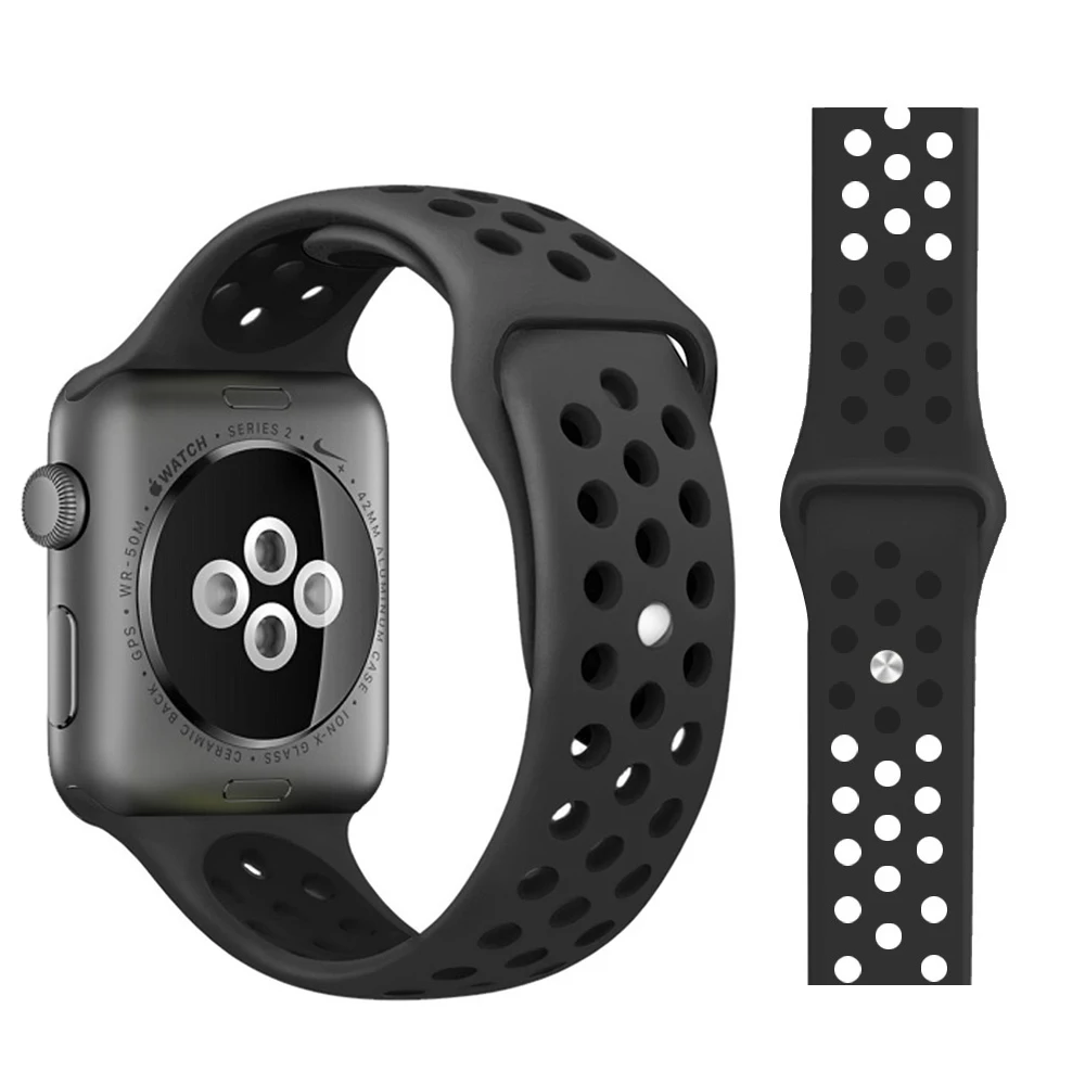 Модный спортивный силиконовый ремешок для часов apple watch 42 мм, 38 мм, 40 мм, 44 мм, браслет Nike+ Iwatch series 5/4/3/2/1 - Цвет ремешка: Coal black