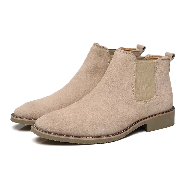 Beige DESAI/мужские ботинки «Челси»; высокие ботинки из натуральной кожи; Модные Ботинки martin из коровьей замши в английском стиле; бархатные мокасины; мужские ботинки - Цвет: Beige