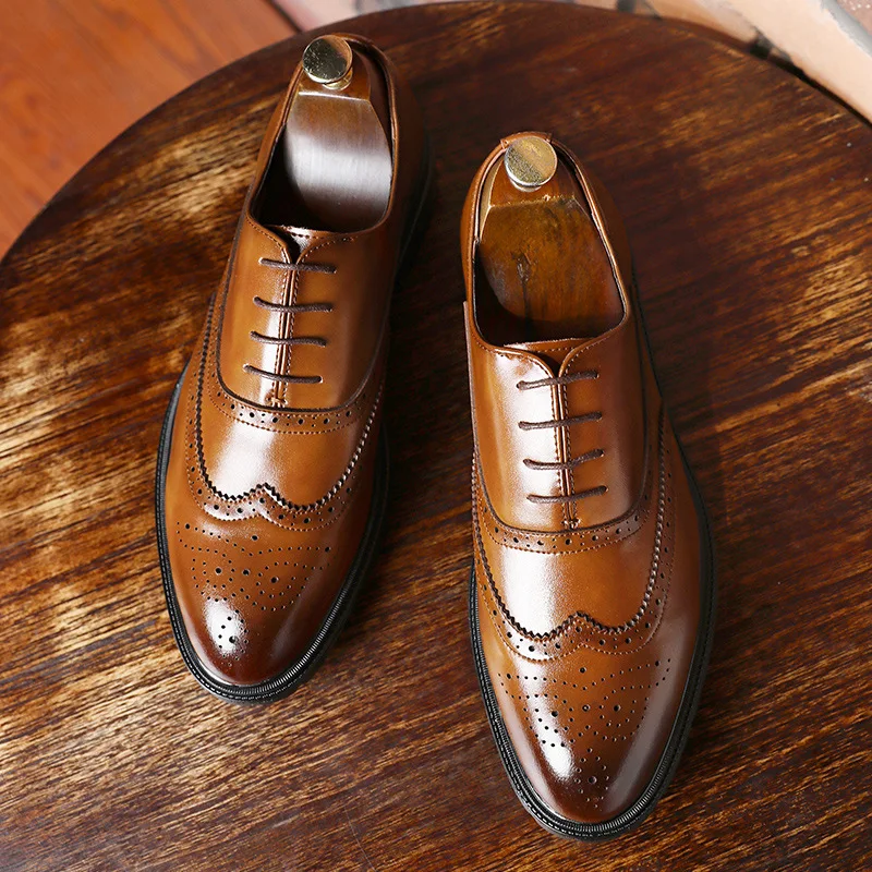 

Men Genuine cow leather brogue wedding Business mens casual flats shoes black vintage oxford shoes for men's shoes