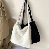 soft plush women purse handbags winter fashion girls student cute shoulder bag solid color ladies furry shopping bag casual tote