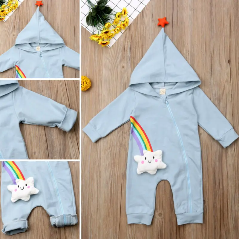 

AU Newborn Baby Boy Girl Rainbow Romper Bodysuit Jumpsuit Zipper Outfits Clothes