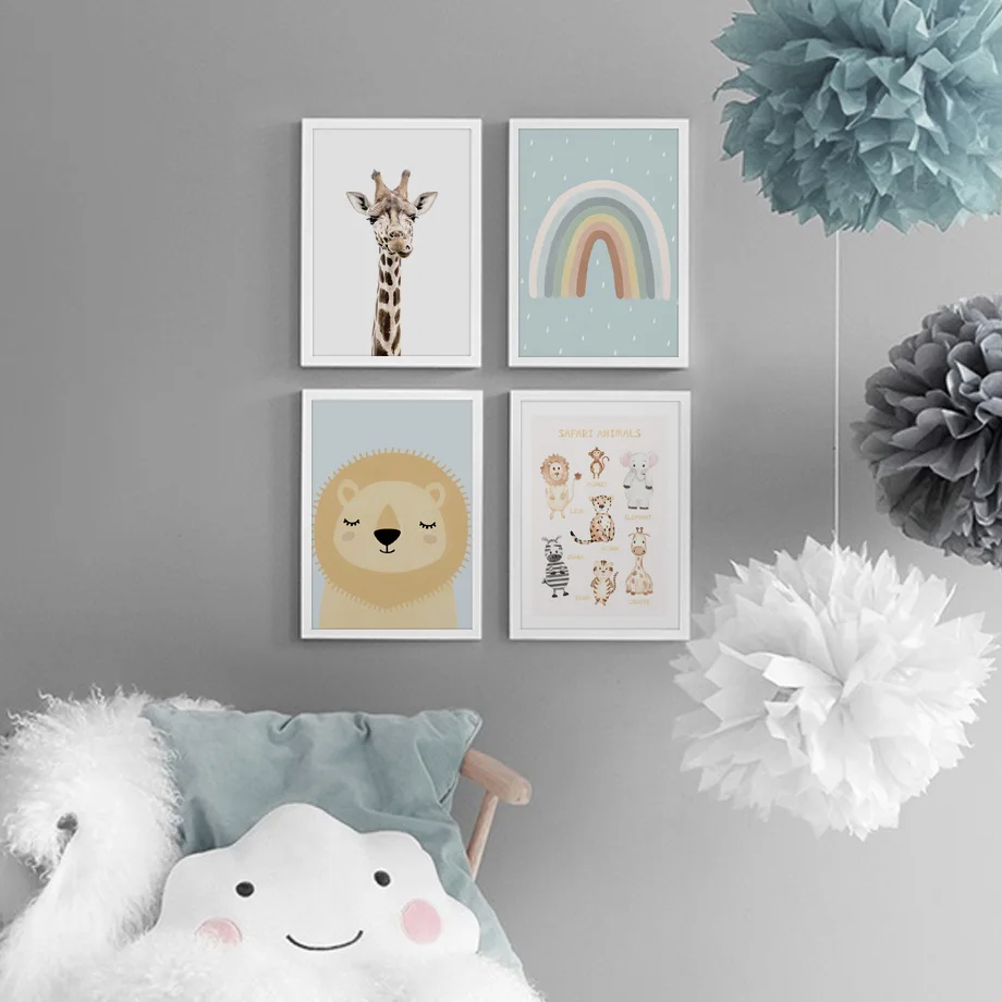 Милый Лев радуга сафари животные буквы жираф скандинавский плакат Настенная