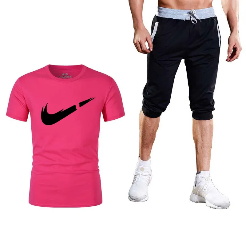 2019 новая Качественная мужская футболка спортивный костюм 2 мужской фитнес с