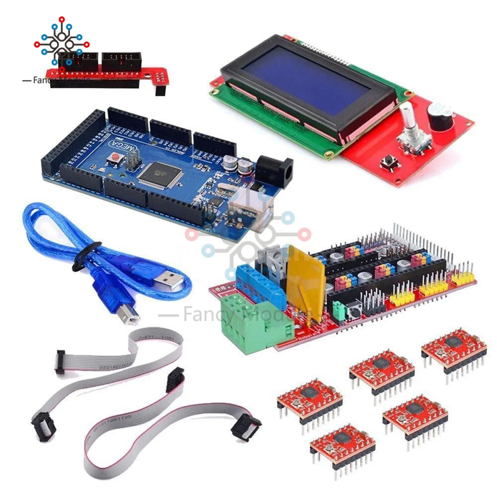RAMPS для 3D принтера 1 4 REPRAP MENDEL PRUSA + плата Mega 2560 модуль драйвера A4988 5 шт. ЖК дисплей 2004