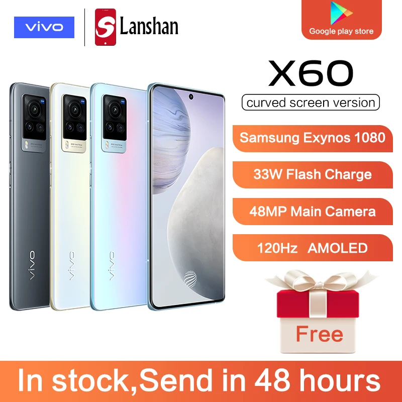 Original 5G vivo X60 Curved Screen Version NFC Samsung Exynos 1080 8GB 256GB 656 AMOLED Smartphone 33W FlashCharge 48MP Camera