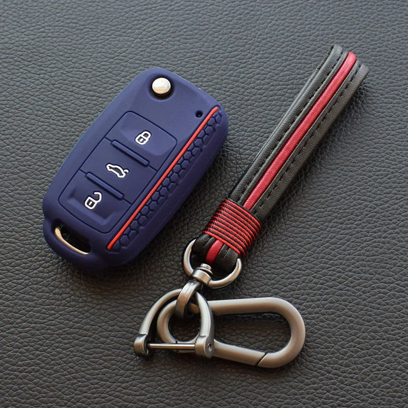 Dark blue For Volkswagen Bora POLO GOLF Passat Car Key New Silicone Cover Case Shell 3 Button Remote Key protector Car Key Styling - Название цвета: Dark blue
