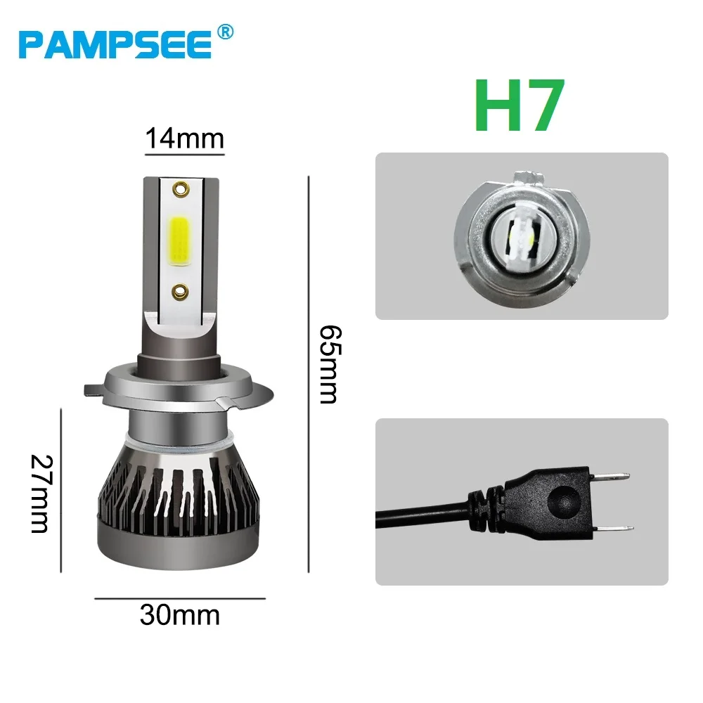 PAMPSEE 2 шт Мини H7 H4 светодиодный лампы фар автомобиля H11 H1 H8 H3 H9 9005/HB3 9006/HB4 9007 подол короче спереди и длиннее сзади) луч 80 Вт 10000LM авто фары светодиодный s