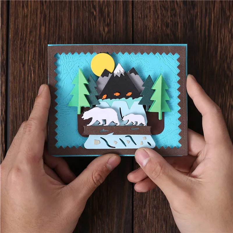 GJCrafts медведь в лесу металлические Вырубные штампы для зеленых открыток