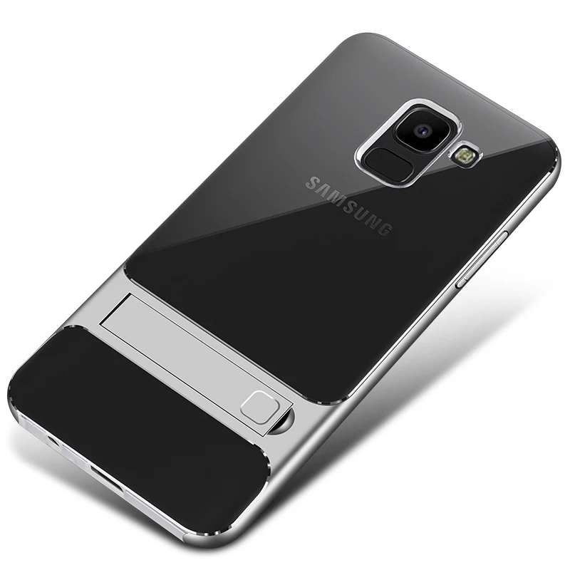 Crystal Silver Полное покрытие для samsung Galaxy J6/J6 Plus чехол Чехол 3D подставка TPU PC Гибридный 360 Защитный чехол на заднюю панель телефона J6+ J600 J6Plus - Цвет: Crystal Silver